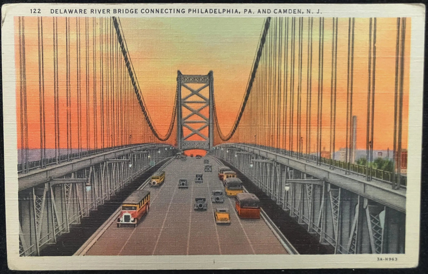 Delaware River Bridge, Connecting Philadelphia, Pennsylvania, and Camden, New Jersey - Vintage Postcard