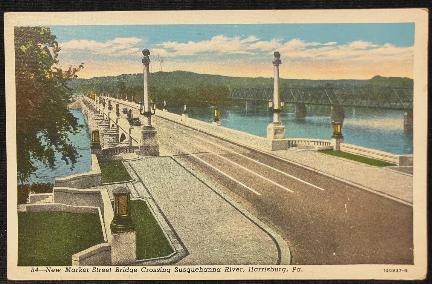 New Market Street Bridge Crossing Susquehanna River, Harrisburg, Pennsylvania - Vintage Postcard