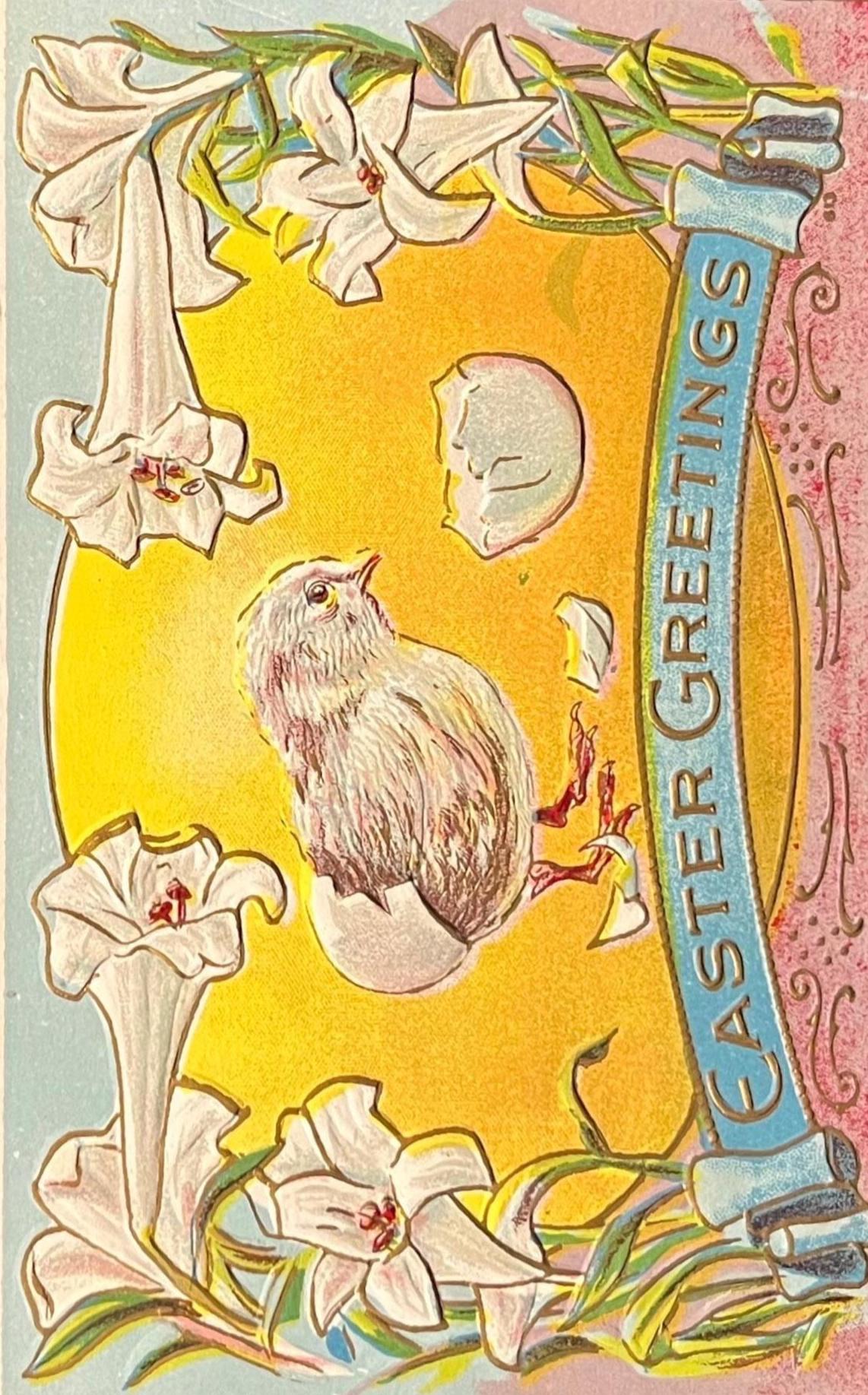 Embossed Chick with Easter Greetings - Vintage Postcard 1915
