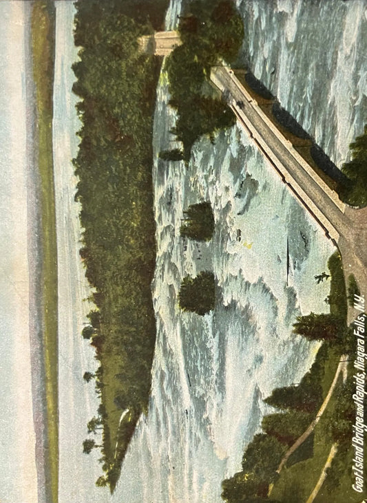Goat Island Bridge and Rapids, Niagara Falls, New York - Vintage Postcard