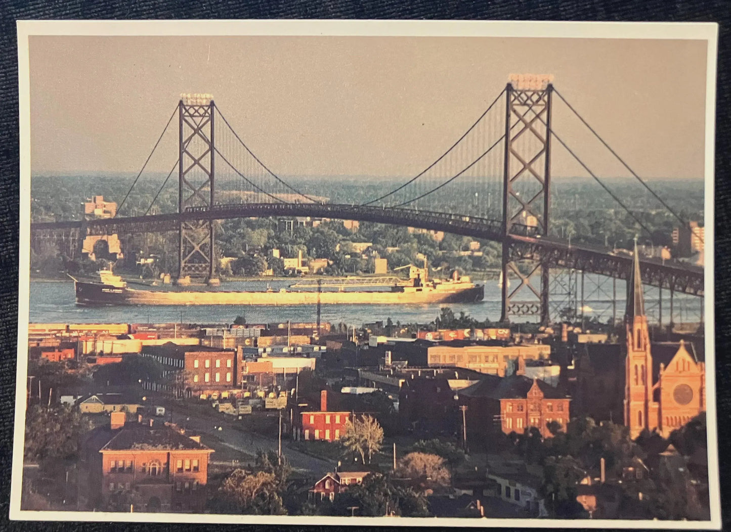 The Ambassador Bridge, Detroit, Michigan/Windsor, Ontario - Photo: Halstead / Stewart - Vintage Postcard