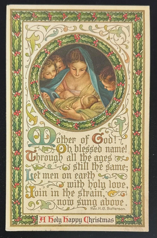 A Holy Happy Christmas - Vintage Postcard