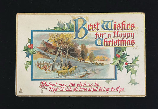 Best Wishes for a Holiday Christmas - Vintage Holiday Postcard
