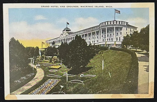 Grand Hotel and Grounds, Mackinac Island, Michigan - Vintage 1950s Postcard