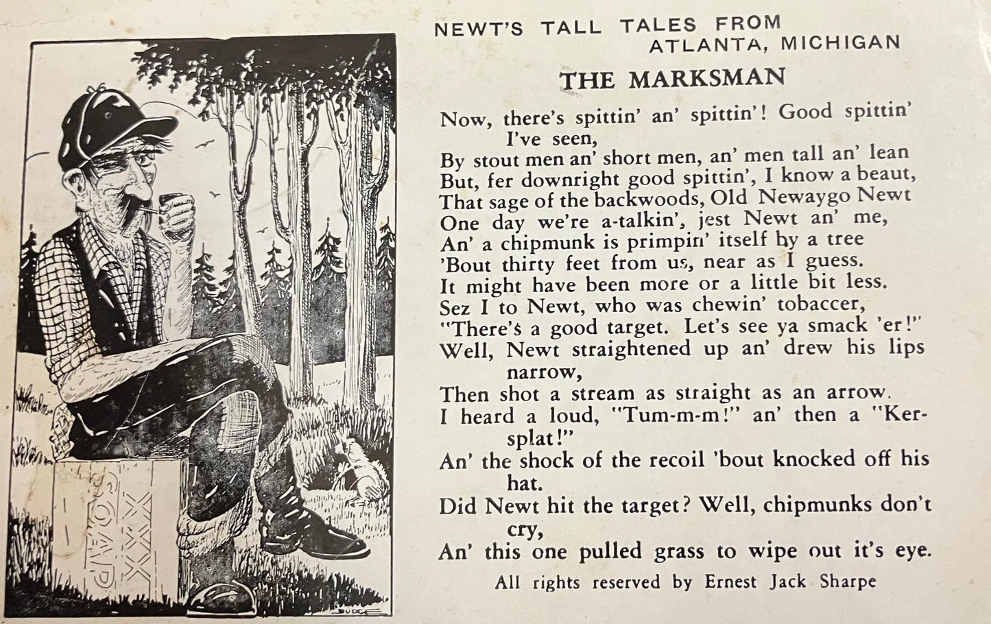 Cooper Press - Newt’s Tall Tales from Atlanta, Michigan - The Marksman - Vintage Postcard