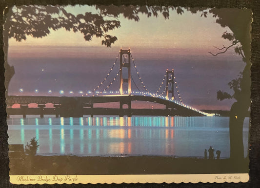 Mackinac Bridge, Deep Purple - Photo by L. H. Tuttle - Vintage Postcard