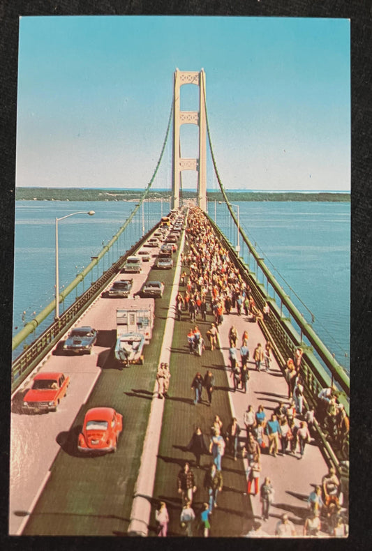 Labor Day on the Mackinac Bridge, Michigan - Vintage Postcard