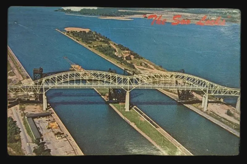 Soo Locks, Sault Ste. Marie, Michigan - Vintage Postcard