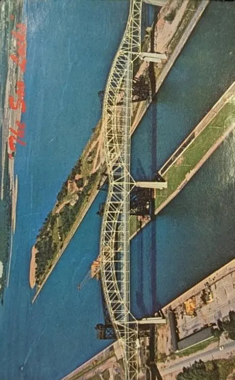 Soo Locks, Sault Ste. Marie, Michigan - Vintage Postcard
