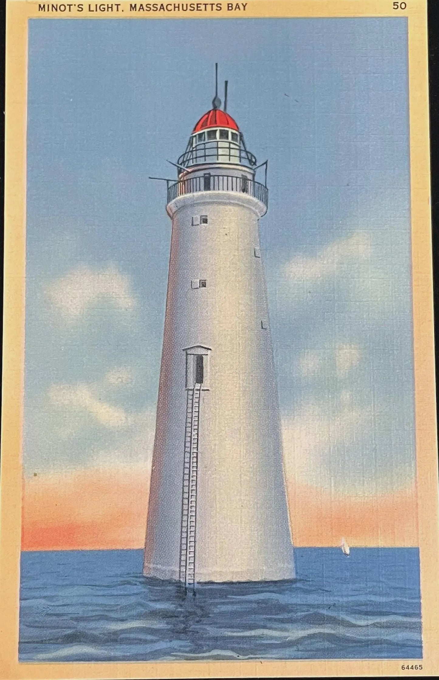 Minot's Light, Massachusetts Bay - Vintage Lighthouse Postcard