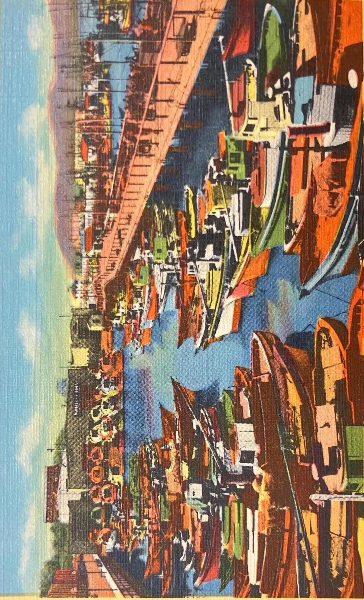 Fishing Fleet, Fisherman’s Wharf, San Francisco, California - Copyright by Stanley A. Piltz - Vintage Linen Postcard
