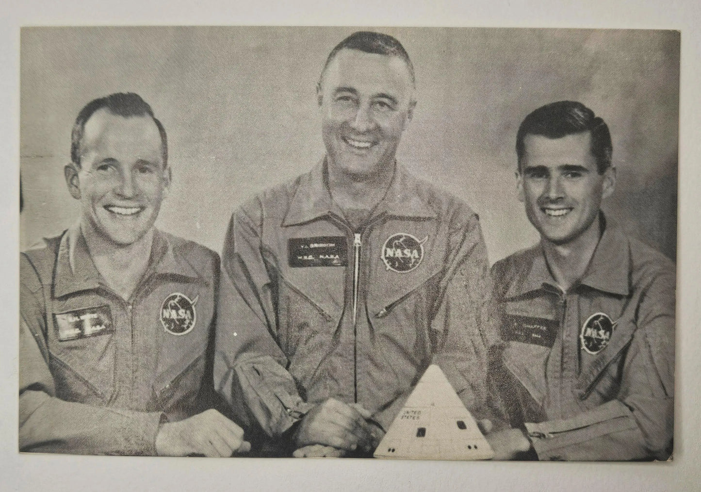 Three NASA Men Smiling In Uniform - Black and White Photo Postcard