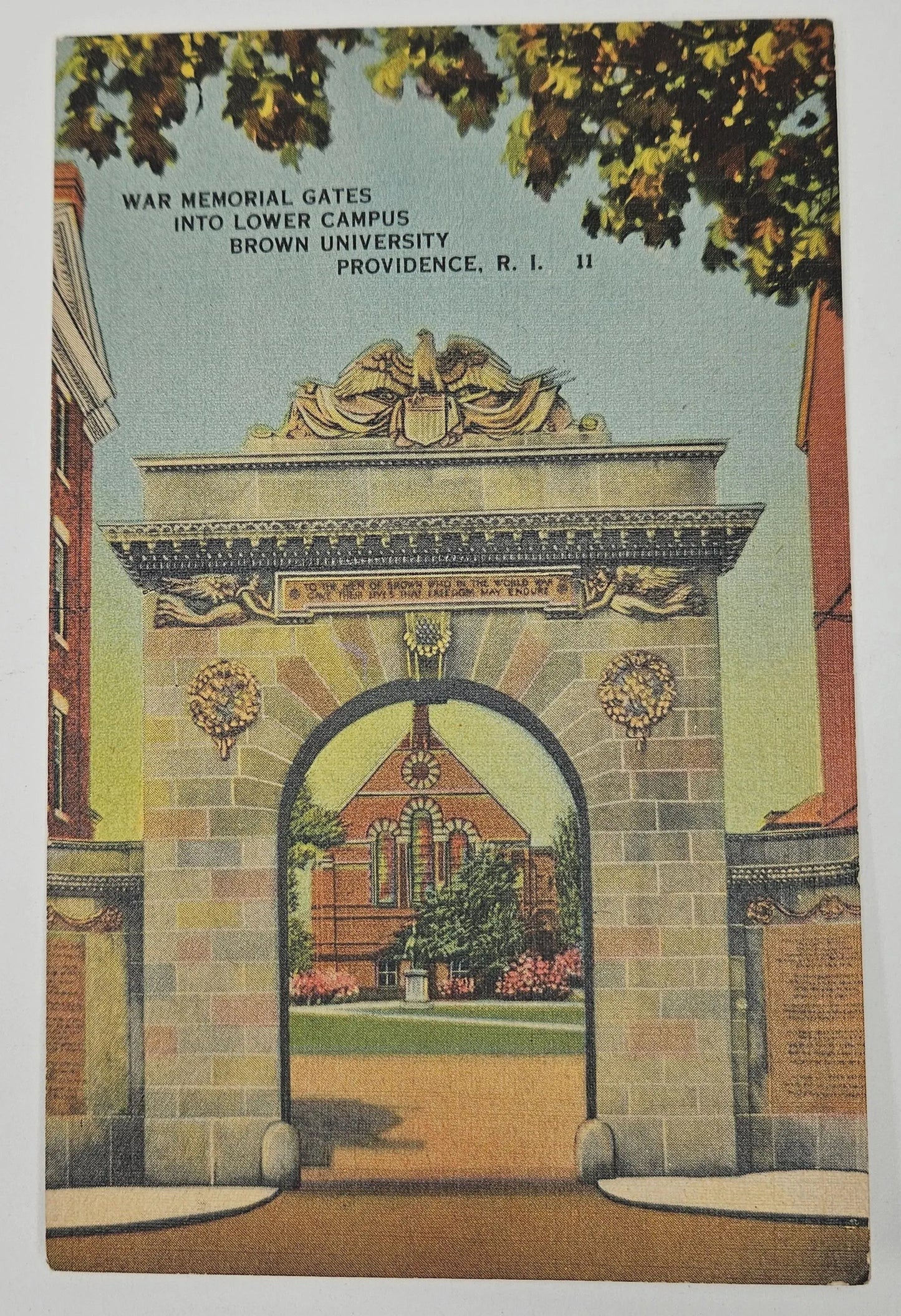 Brown University War Memorial Gates, Providence, Rhode Island - Vintage Postcard