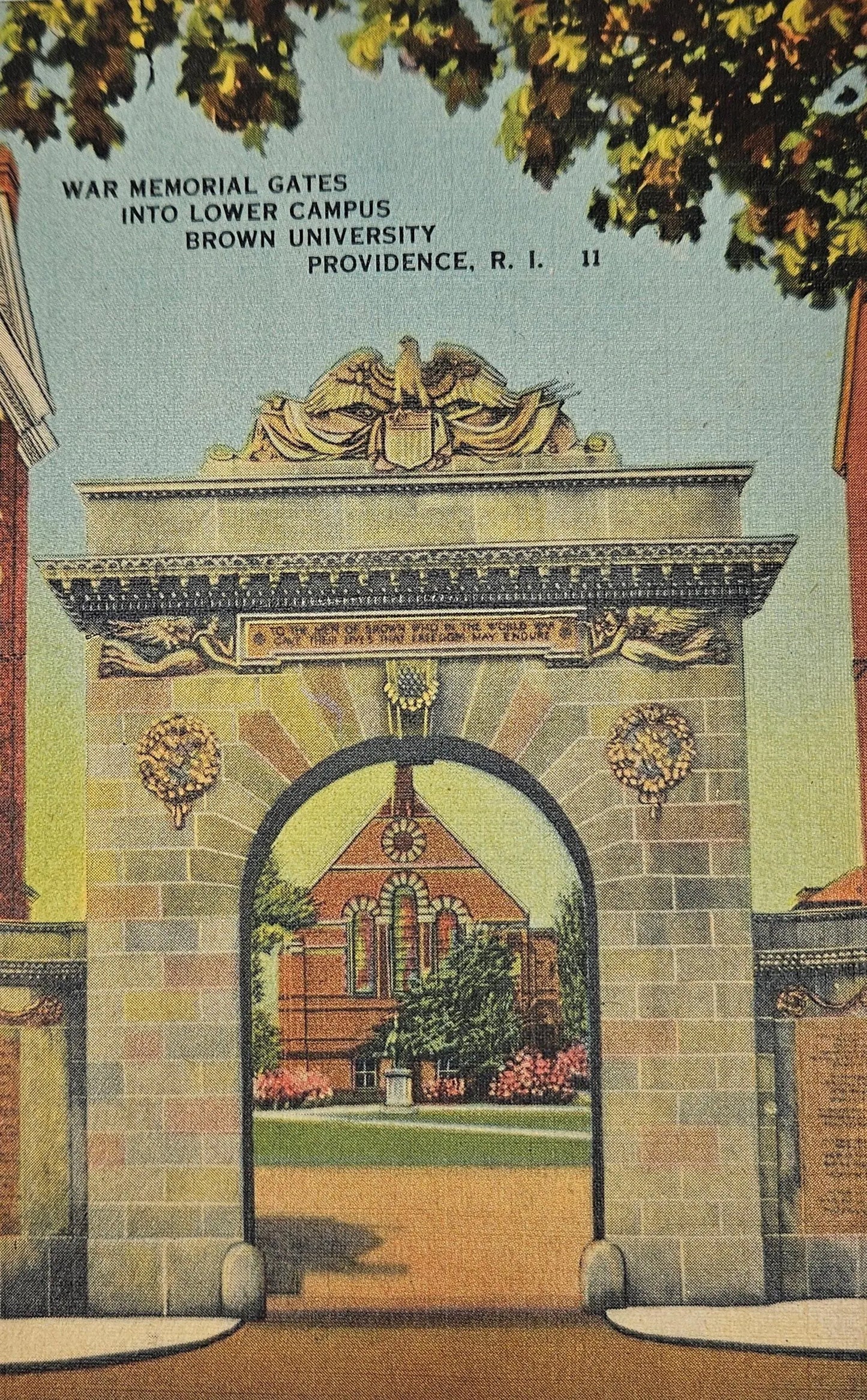 Brown University War Memorial Gates, Providence, Rhode Island - Vintage Postcard