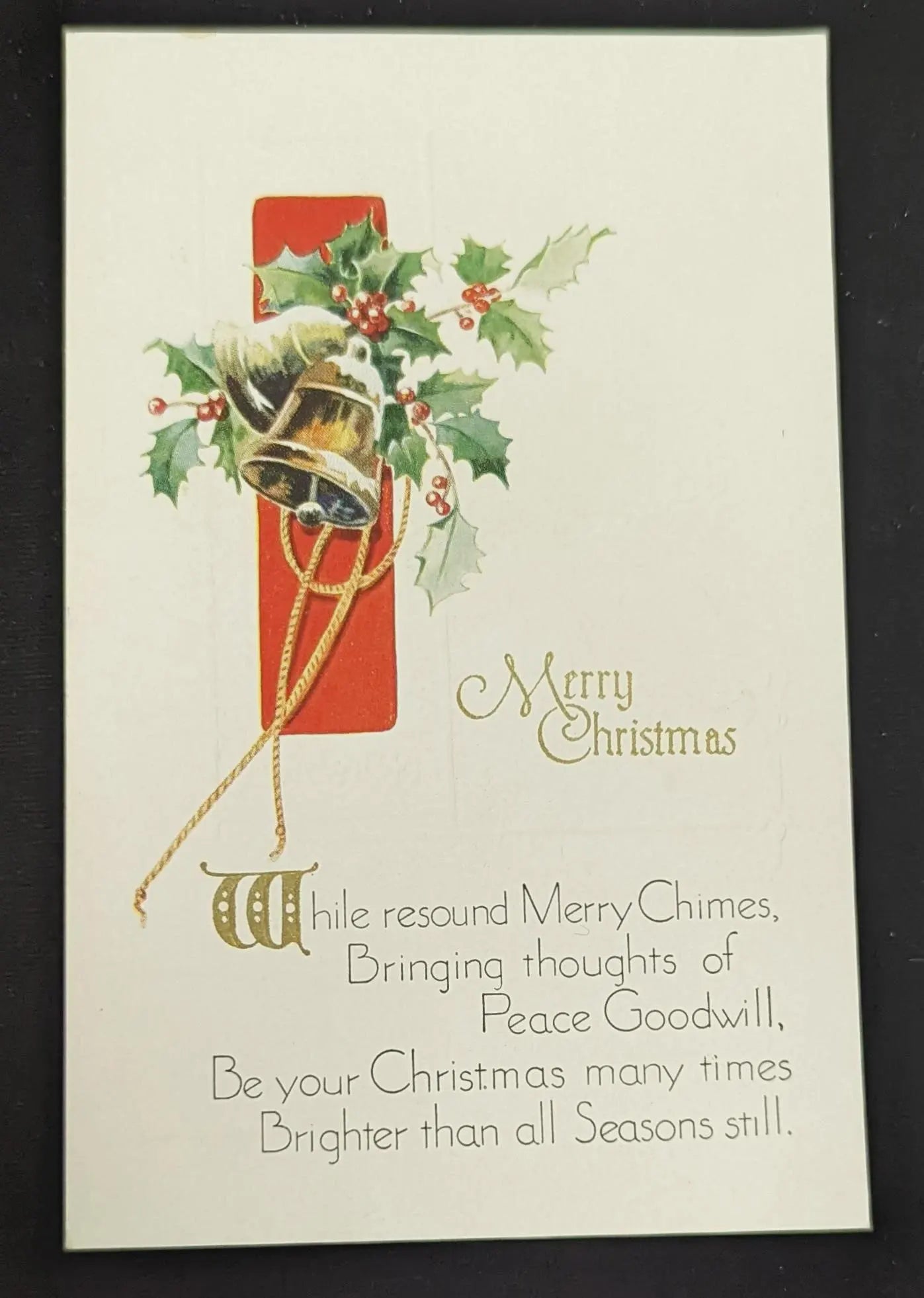 Merry Christmas with Mistletoe and Bells - Vintage Embossed Christmas Postcard