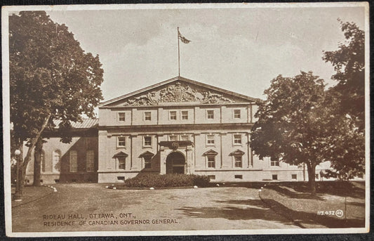 Black and white postcard of Rideau Hall, Ottawa, Ont. Residence of Canadian Governor General.