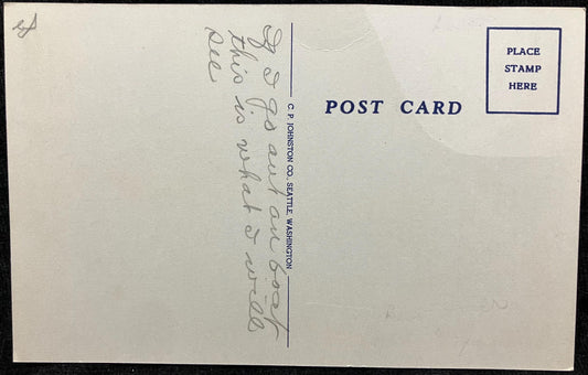 Front: Scene on the Inside Passage, Alaska Back: BlankUnmailedCondition: Excellent with a small crease upper left cornerPublisher: C. P Johnston Co. Color linen