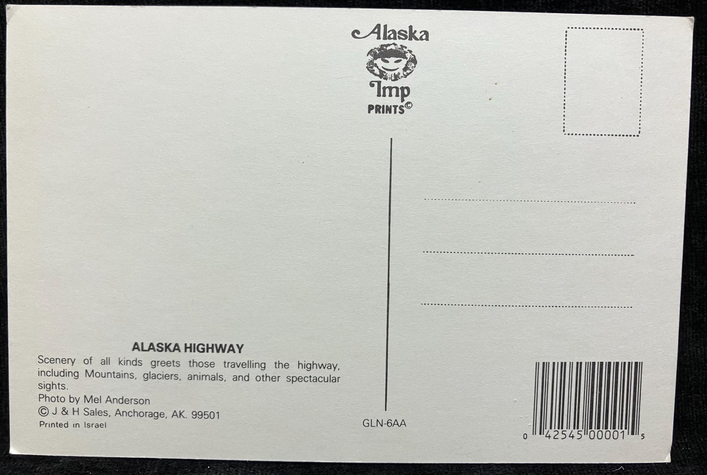 Front: The Alaska HighwayBack: ALASKA HIGHWAY Scenery of all kinds of greets those traveling the highway, including mountains, glaciers, animals, and other spectacular sights. Unmailed: Condition: Excellent Publisher: J. H. Sales Color print