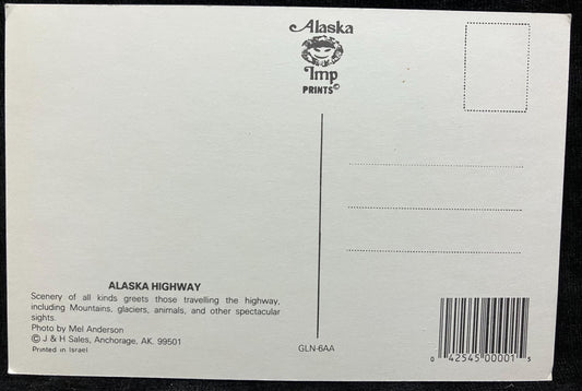 Front: The Alaska HighwayBack: ALASKA HIGHWAY Scenery of all kinds of greets those traveling the highway, including mountains, glaciers, animals, and other spectacular sights. Unmailed: Condition: Excellent Publisher: J. H. Sales Color print