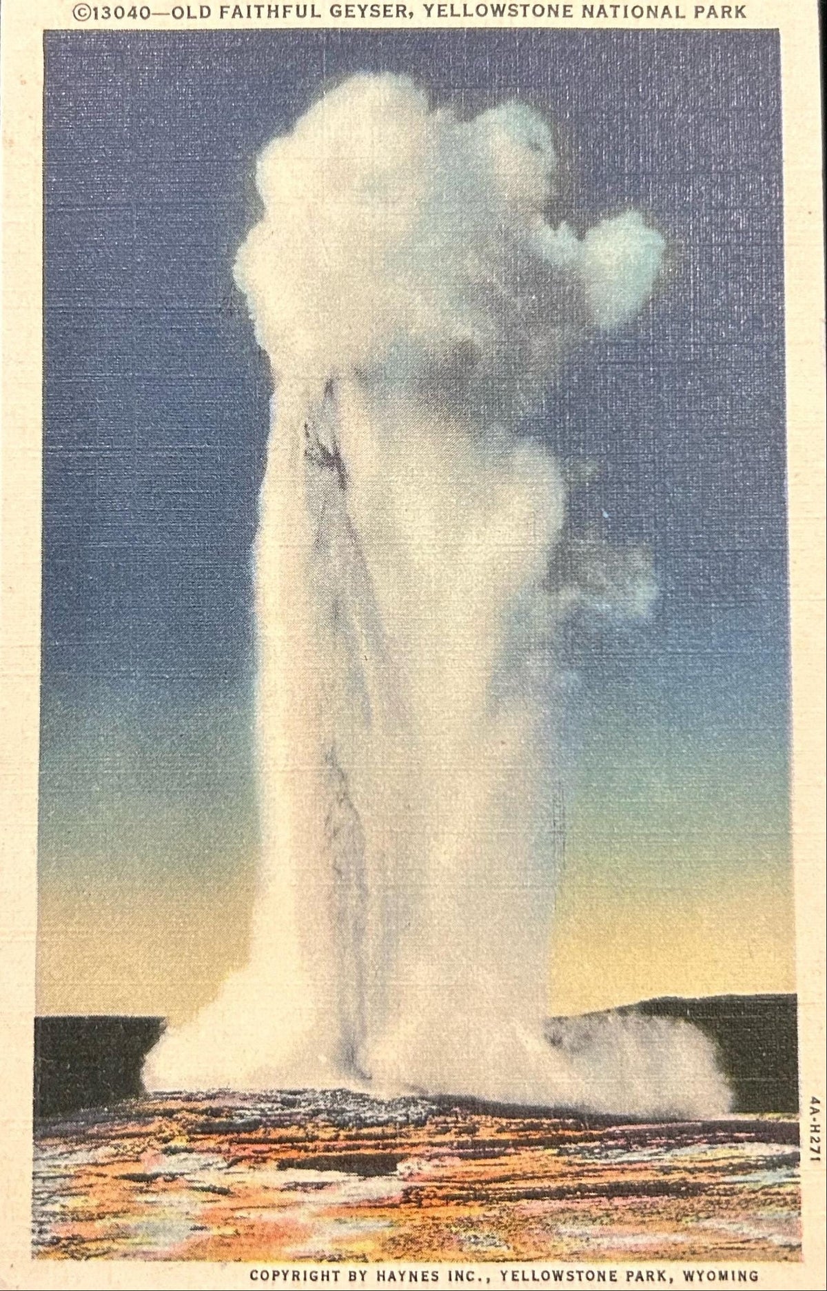 Old Faithful Geyser, Yellowstone National Park, Wyoming - Linen Postcard
