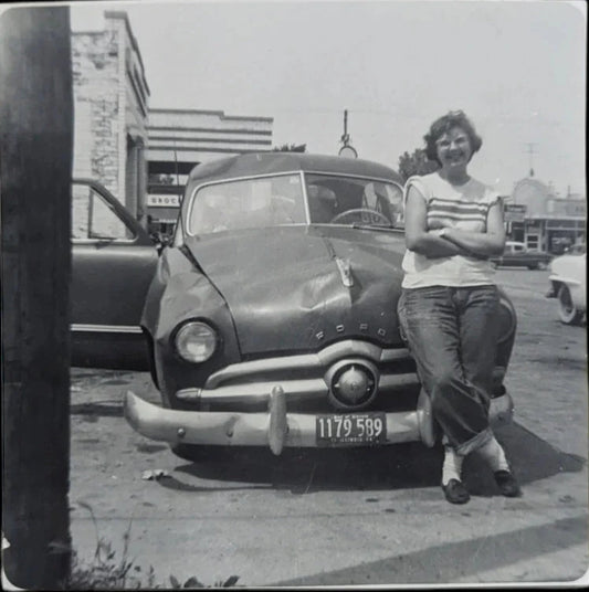 Black And White Photo Series of a Woman and a 1949 Ford - She loved the Ford the Man and the Farm - 4 sold as a set