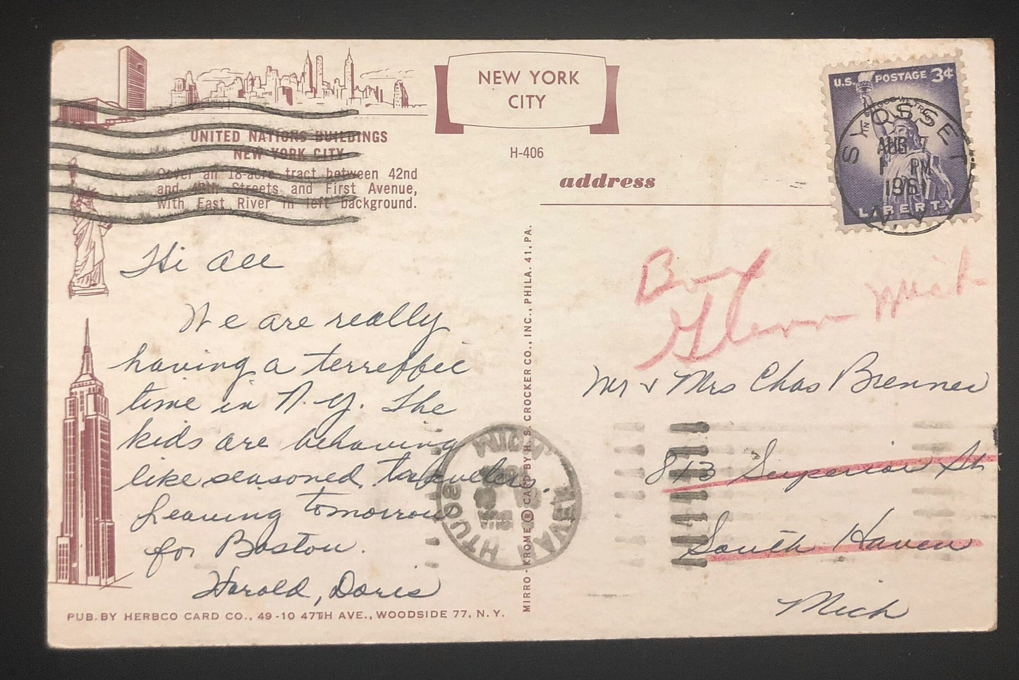 1960's New York City United Nations National Building Vintage Postcard