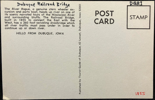 The Railroad bridge over the Mississippi River - Dubuque, Iowa - Dubuque Railroad Bridge - Vintage Bridge Postcard