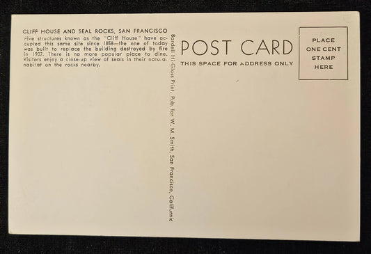 Cliff House - Seal Rocks - San Francisco, California - Vintage Black and White Postcard