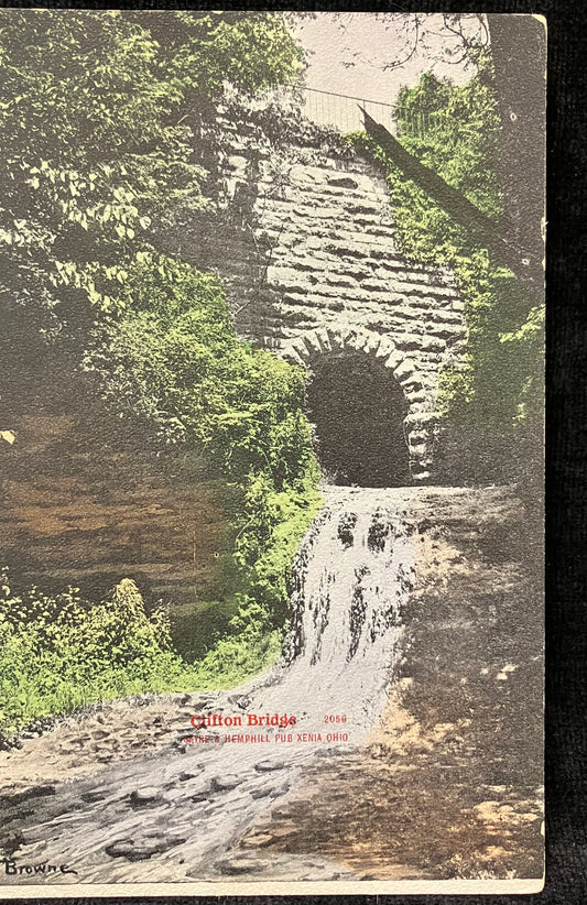 Clifton Bridge - Sayre & Hemphill Pub Xenia, Ohio - Browne - Vintage Partially Hand Tinted Photo Postcard - Bridgepostcard  early 1900s