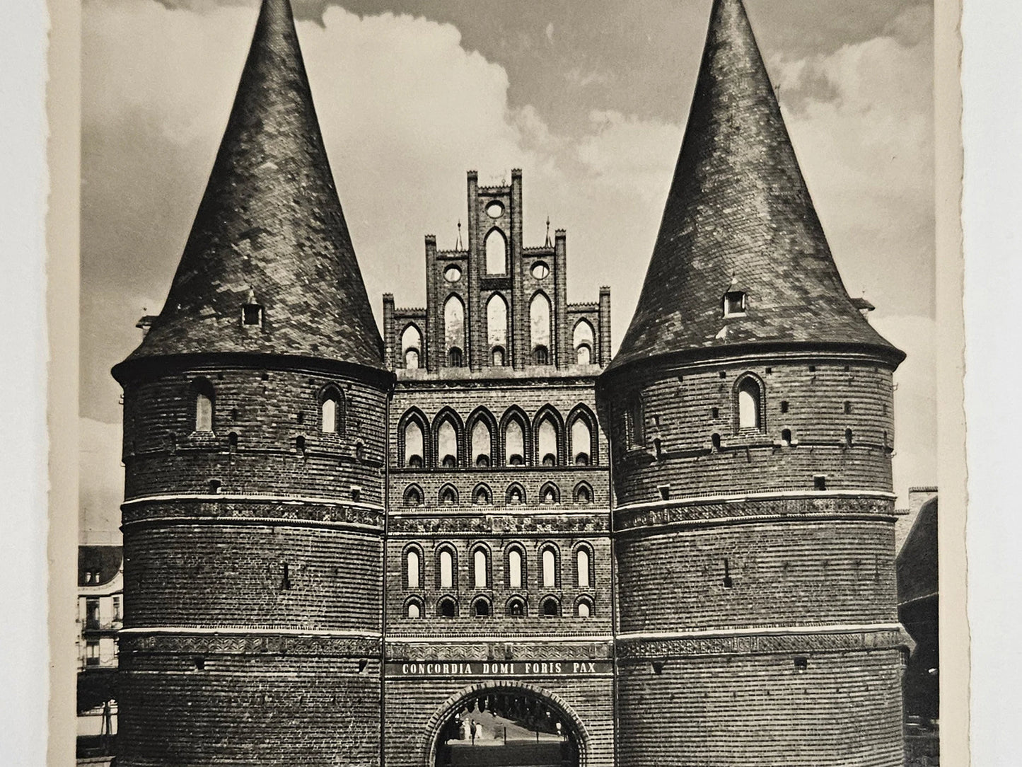 Postwar 1940s-1950s Photo Postcard with WWII Allied Stamp - Lubeck Holstentor Museum, Germany - Vintage International RPPC
