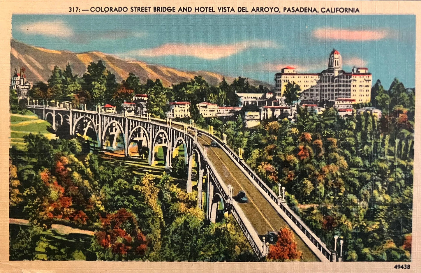 Colorado Street Bridge - Arroyo Seco - Pasadena, California - 1940s Linen - Bridge Postcard