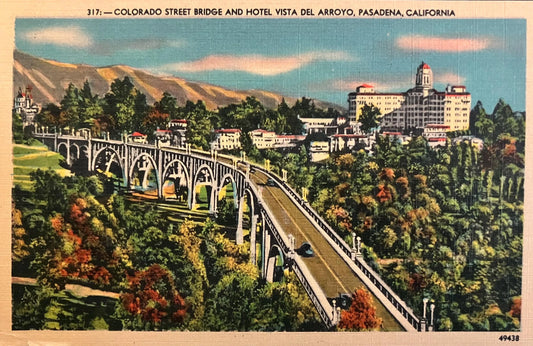 Colorado Street Bridge - Arroyo Seco - Pasadena, California - 1940s Linen - Bridge Postcard