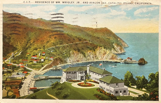 Residence of WM. Wrigley, JR., and Avalon Bay, Catalina Island, California - Vintage Postcard