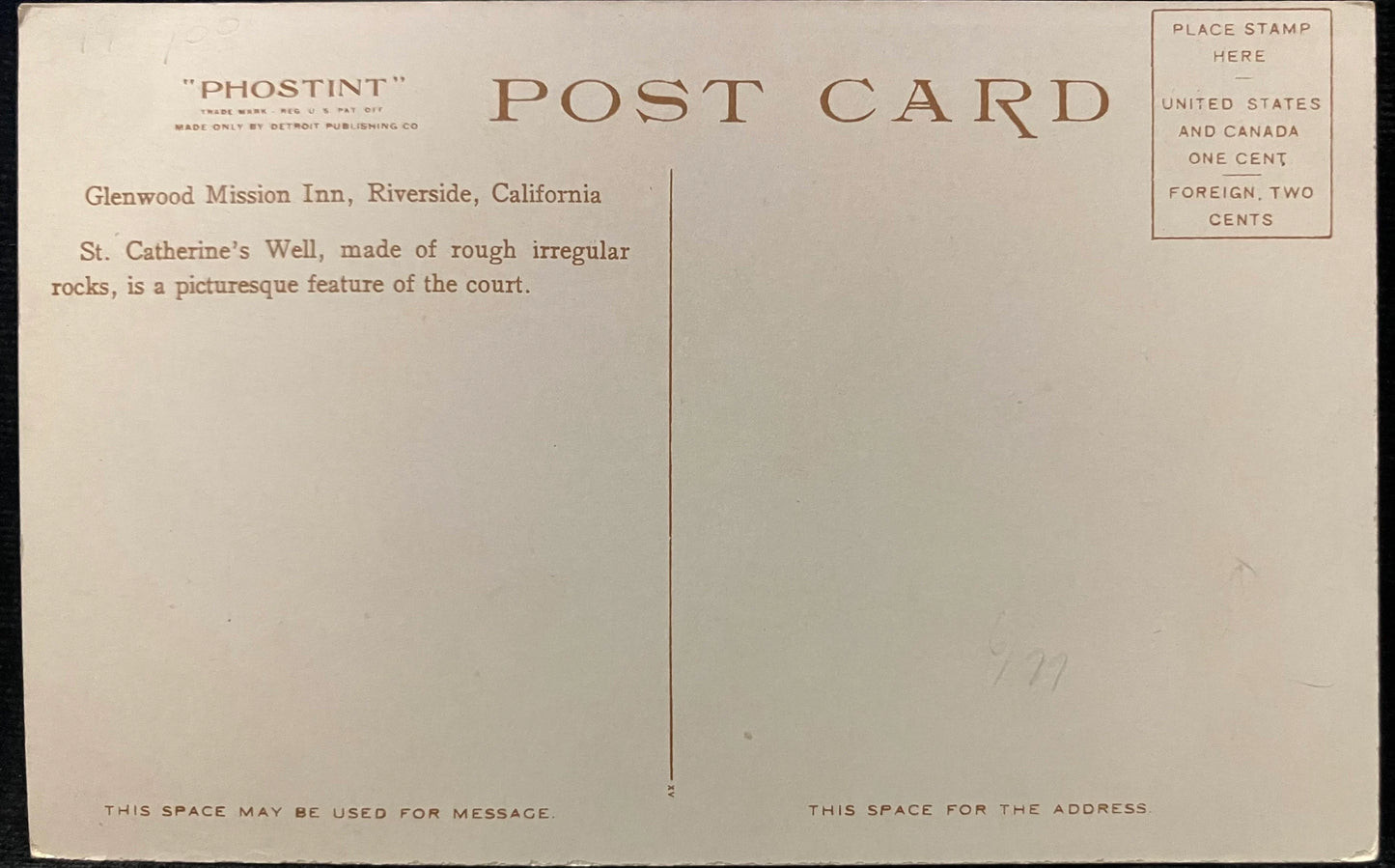 St. Catherine’s Well, Mission Inn, Riverside, California - Vintage Postcard -Photostint