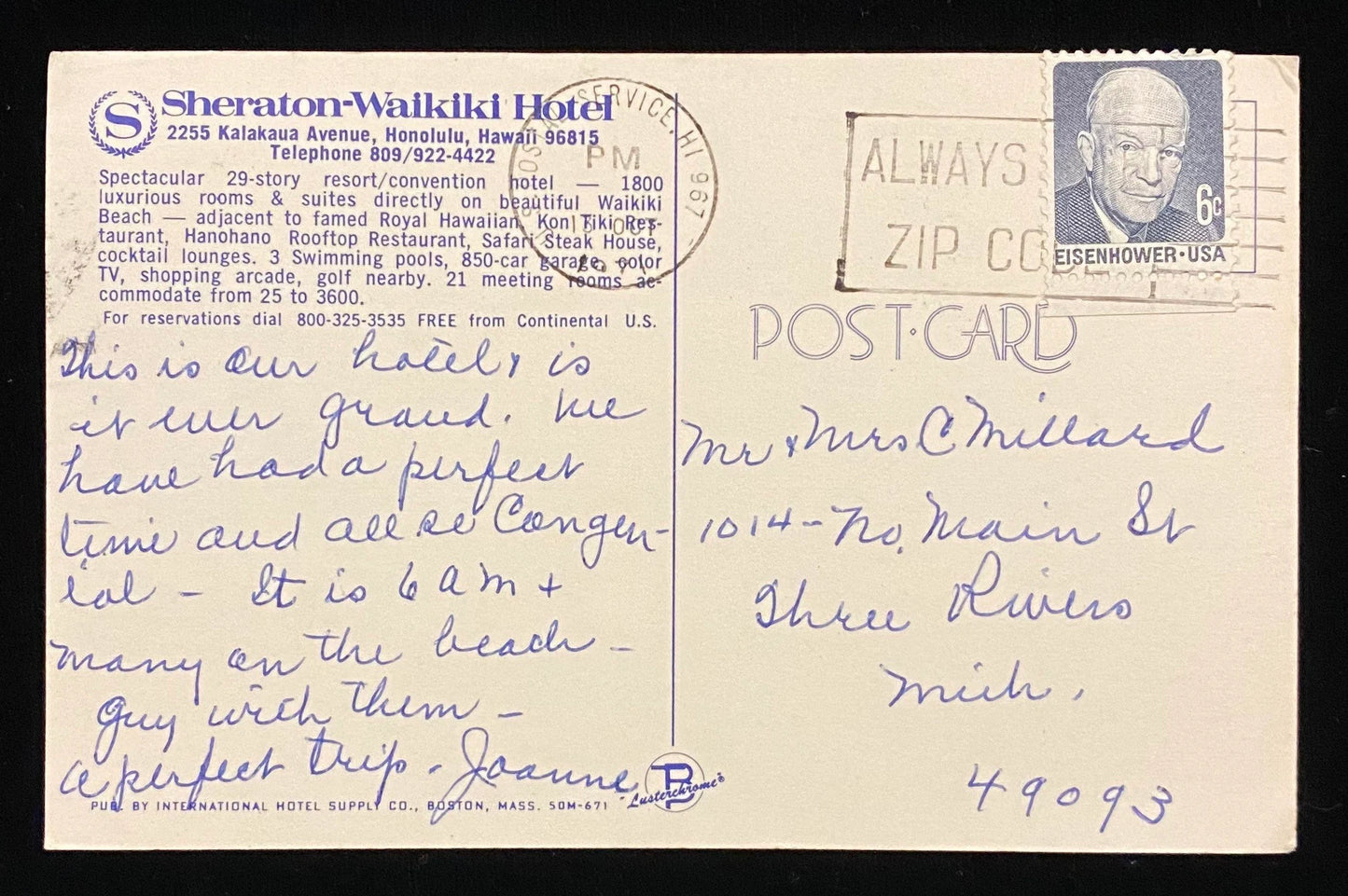 Sheraton-Waikiki Hotel, Honululu, Hawaii - Vintage Postcard
