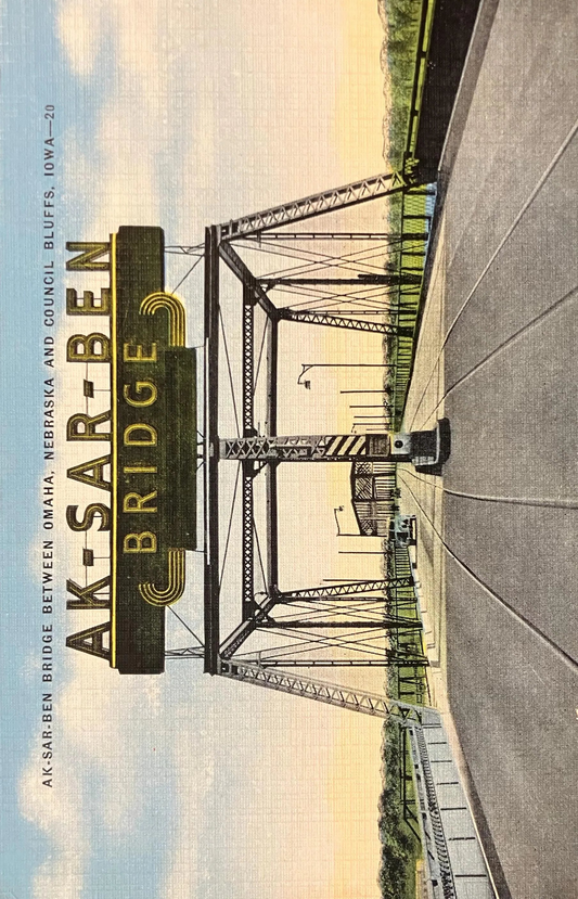 Ak-Sar-Ben Bridge - Omaha, Nebraska - Council Bluffs, Iowa - Vintage Bridge Postcard