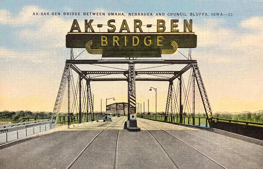 Ak-Sar-Ben Bridge - Omaha, Nebraska - Council Bluffs, Iowa - Vintage Bridge Postcard