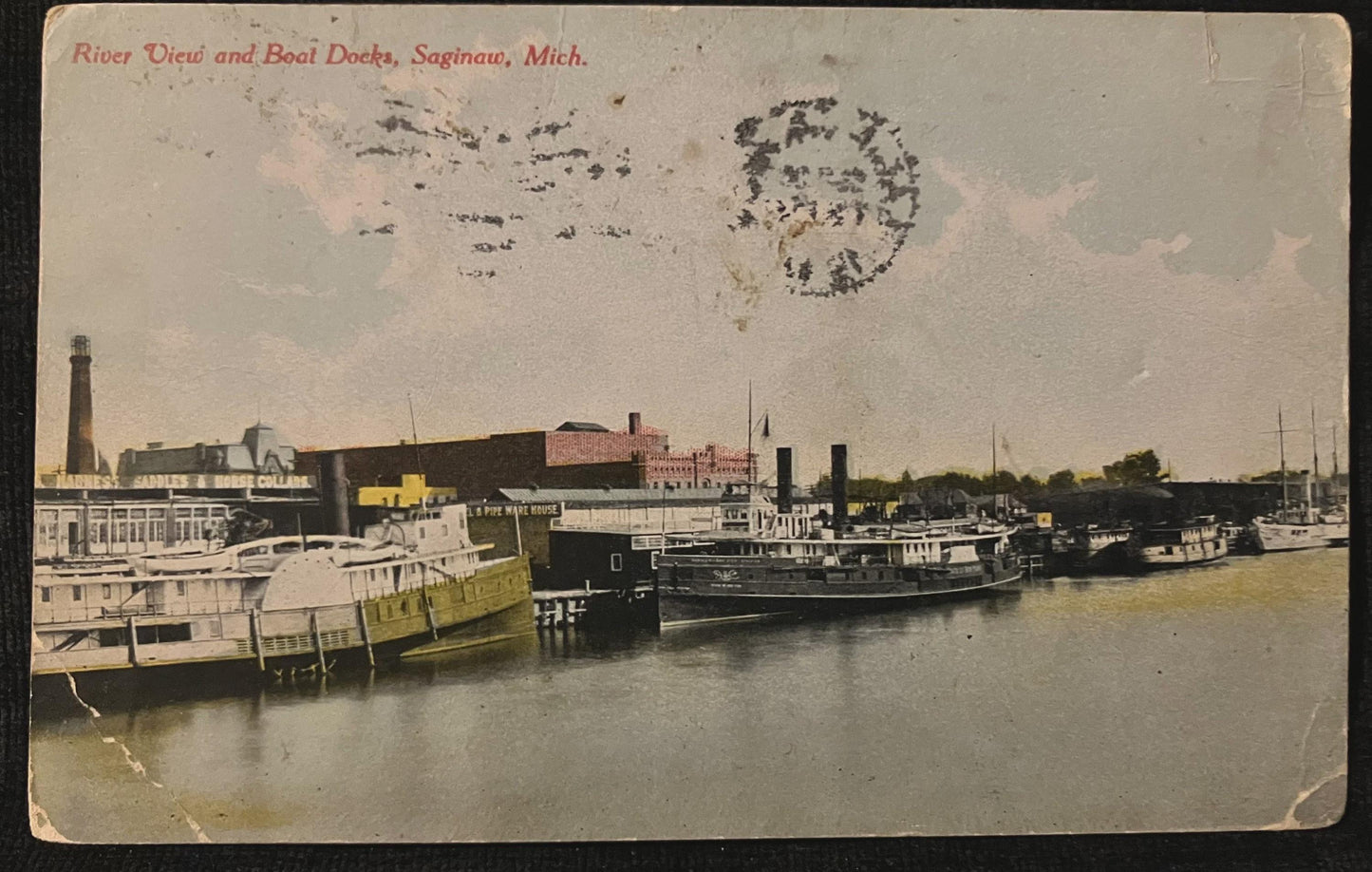 River View and Boat Docks, Saginaw, Michigan - Vintage Nature Postcard