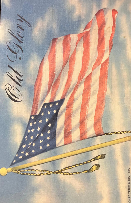 Old Glory - Curteich and Co. Inc. - Vintage Postcard