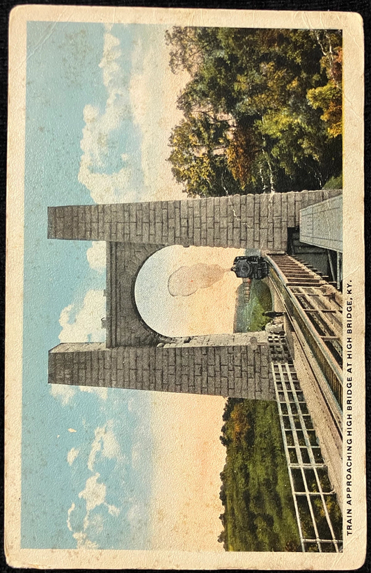 Train Approaching High Bridge - High Bridge, Kentucky - Vintage Postcard