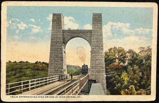 Train Approaching High Bridge - High Bridge, Kentucky - Vintage Postcard