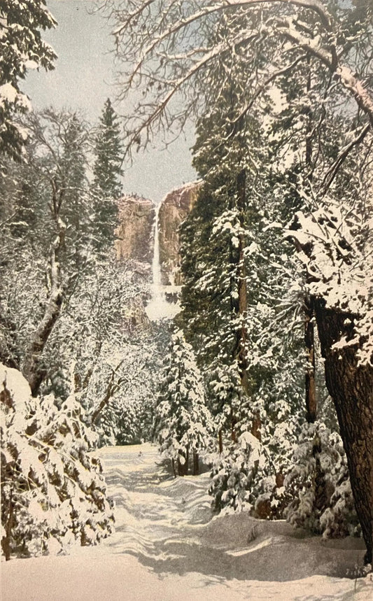 Upper Yosemite Falls in Winter, Yosemite Valley, California - Ice Cone at Base 500 Feet - Vintage 1920s Postcard