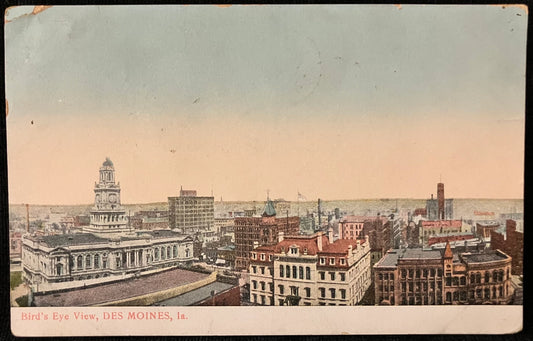 Bird's Eye View - Des Moines, Iowa - Vintage Postcard