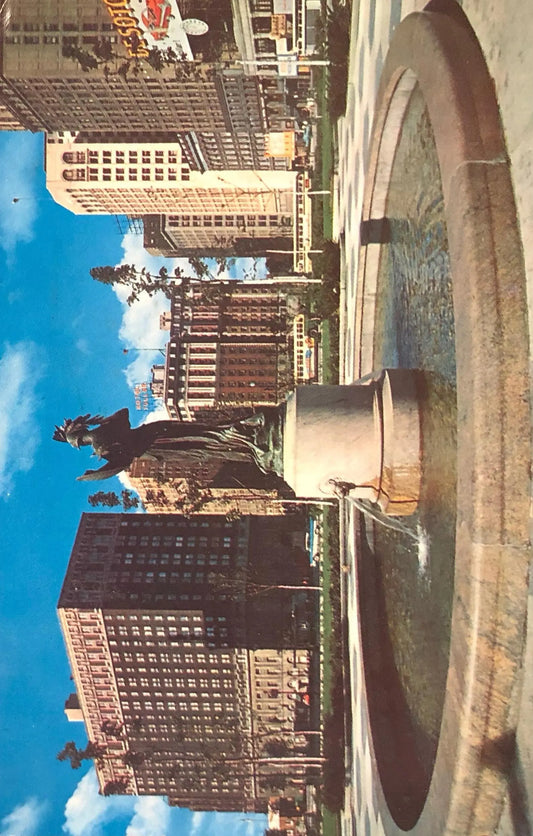 Grand Circus Park Fountain 1960s, Detroit, Michigan - Vintage Detroit Postcard - Detroit in 1960s