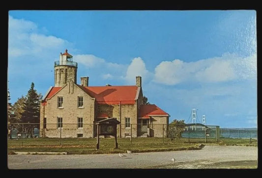 Old Mackinac Point Lighthouse, Mackinaw City, Michigan - Vintage Postcard