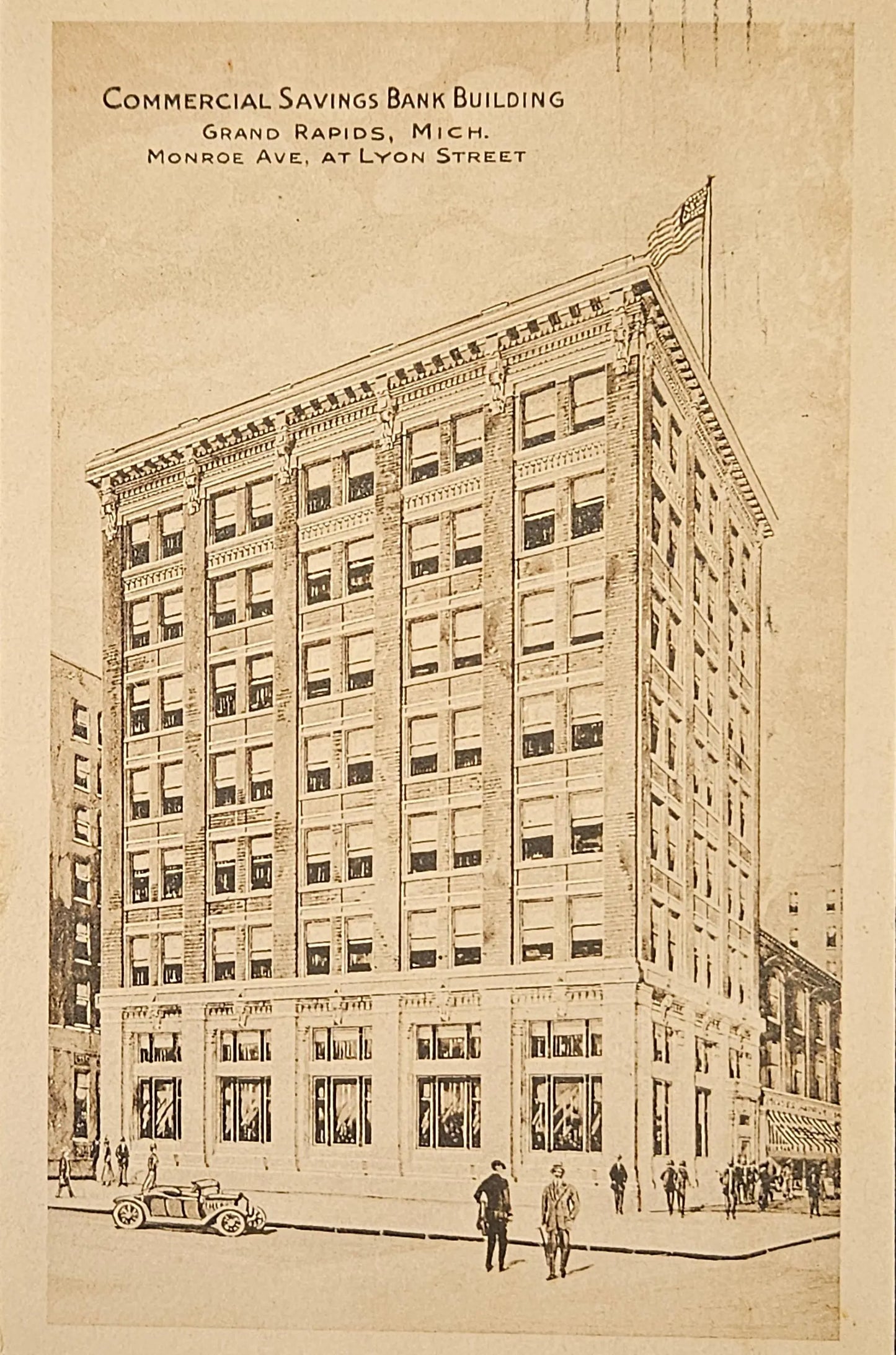Commercial Savings Bank Building - Grand Rapids, Michigan - Black and White Postcard
