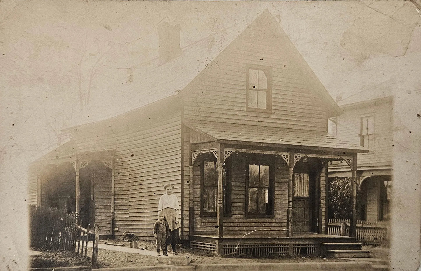 RPPC Newark Ohio Victorian House  in 1913- Woman And Child - Real Photo Postcard