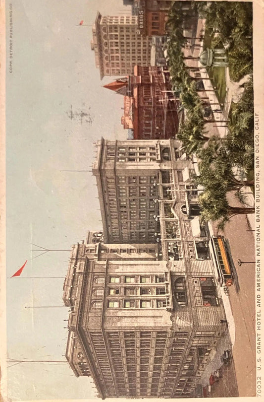 U.S. Grant Hotel and American National Bank Building, San Diego, California - World’s Panama - Pacific Exposition San Francisco 1915 Ink Stamp