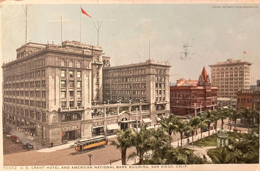 U.S. Grant Hotel and American National Bank Building, San Diego, California - World’s Panama - Pacific Exposition San Francisco 1915 Ink Stamp