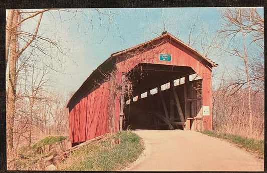 Cornstalk Bridge over Cornstalk Creek in Putnam County, Indiana - Photo by Floyd Mitchell - Vintage Covered Bridge Postcard
